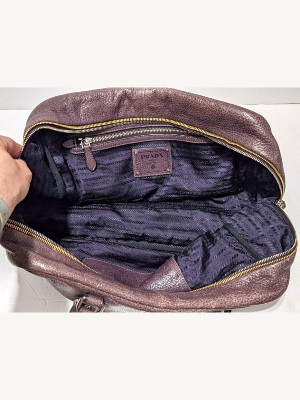 Prada Milano Bowler Sparkling Dark Mauve Leather Locket Zippered Handbag Luck - Picture 6 of 10